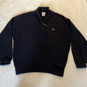 Lacoste XL (size 7) 100% cotton 1/4 zip sweater in dark navy. EUC.